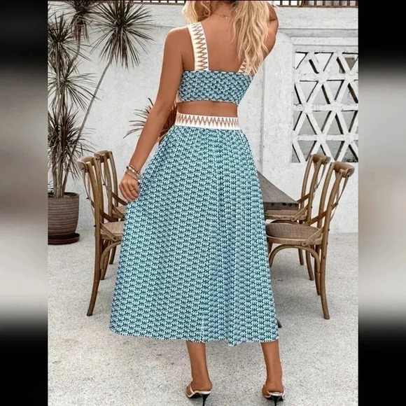 Holiday Casual Printed Patchwork Woven Belt Sleeveless Hollow Out Dr - Picture 5 of 6